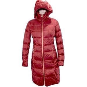 Michael Kors Packable Quilted Down Puffer Jacket Red XS Hooded Lightweight Coat